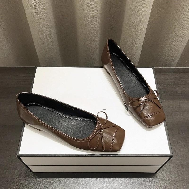 Fashion Low Heel Single Shoes Autumn New Square Toe Shallow Mouth Bow Soft Slip Non-slip Slip-on Block Heel Shoes