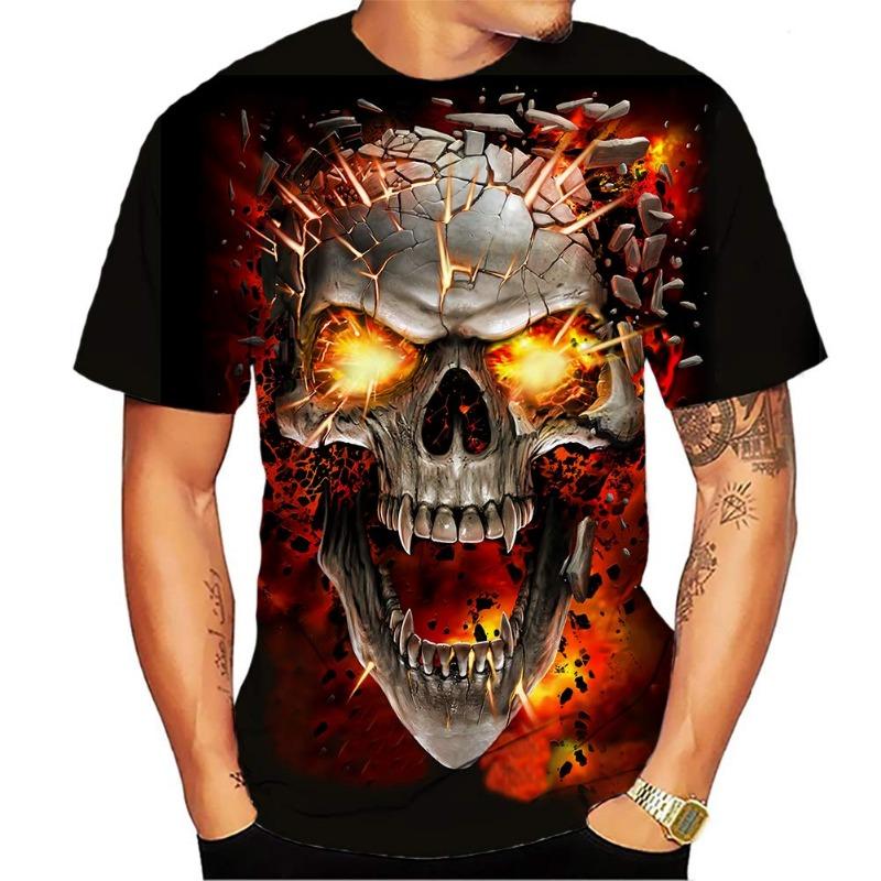 Summer Mens 3D Grim Reaper Skull Graphic Printed Design Funny T Shirts for Men Oversized T-shirt Space Travel Short Sleeve Tee