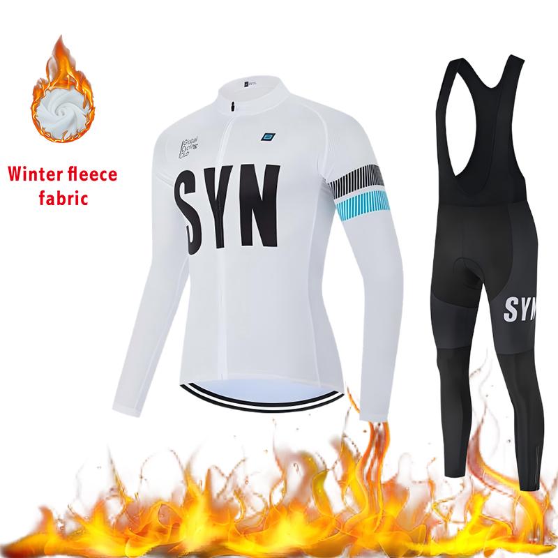 2025 Autumn and Winter Windproof Fleece Jacket Cycling Jersey Cycling Bib Men's Warm Top Road Bike Cycling Suit Long Set