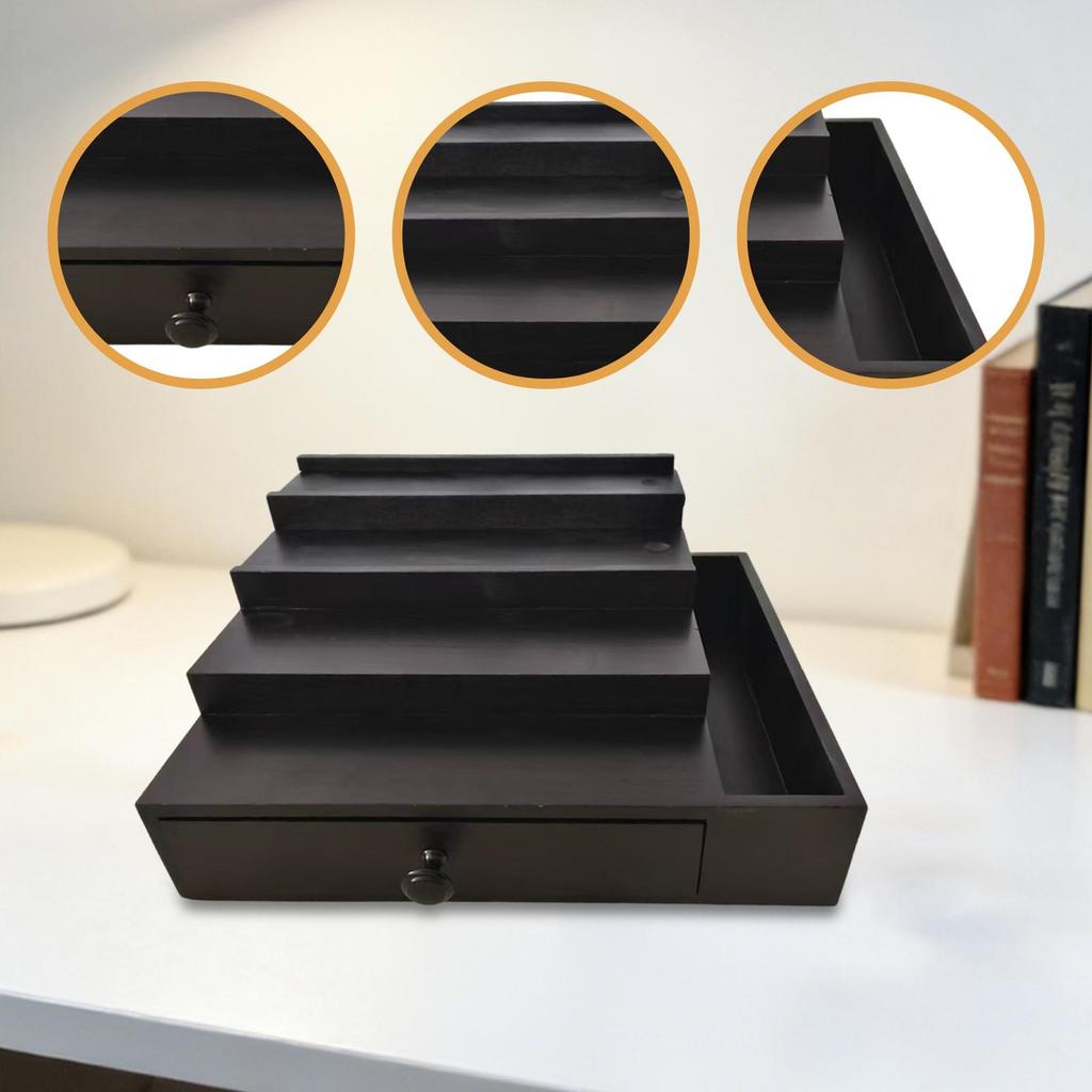 Organizzatore da Bancone Espositore per Profumi Scaffale in Legno con Cassetto in Velluto per Collezione di Trucchi e Gioielli