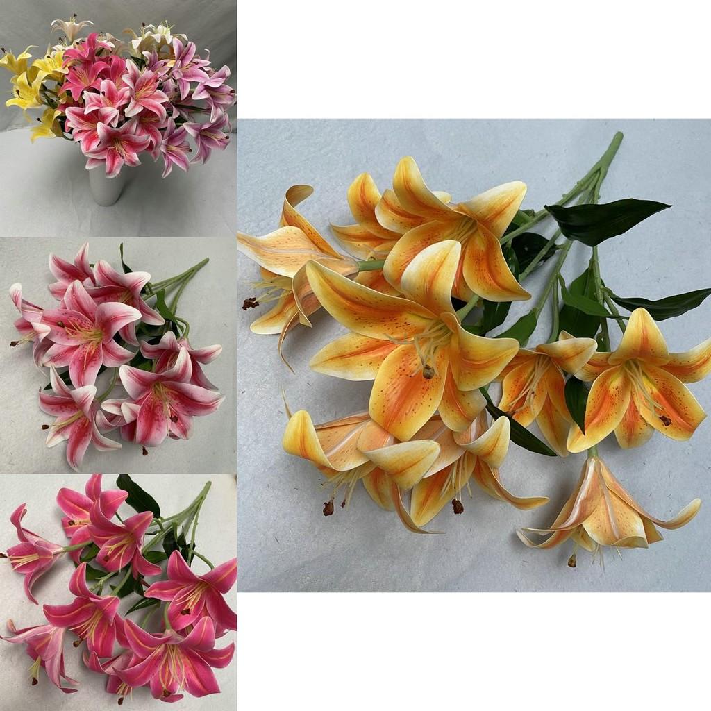 9 Flowers Artificial Stems Pu Material 3d Simulation Lilies Wedding Decor Home