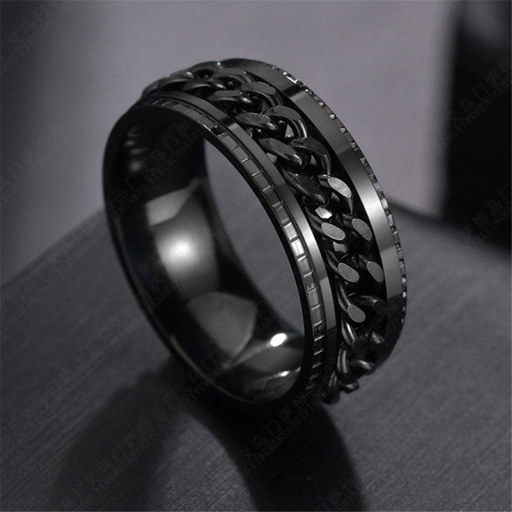 Teens Fidget Spinner Rotating Punk Korean Finger Rings Men Rings Women Anxiety Rings Twist Chain