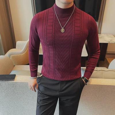 Slim Fit Herren-Strickpullover im koreanischen Stil mit halbem Rollkragen – langärmlig, vielseitig und stilvoll für Herbst und Winter