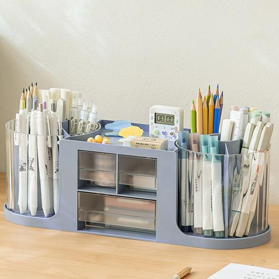 Pen Holder with Drawer Desk Organizer Transparent Rotatable Design Large Capacity Pencil Pen Holder Storage Box