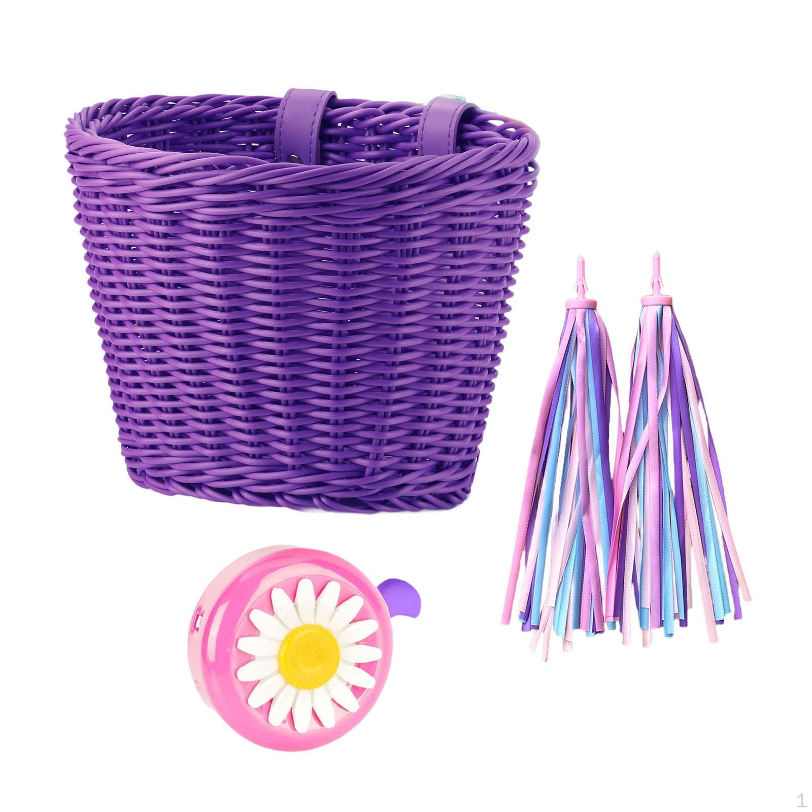 

Kids Bicycle Basket Set with Melodious Bell, Front Handlebar Carrier Purple