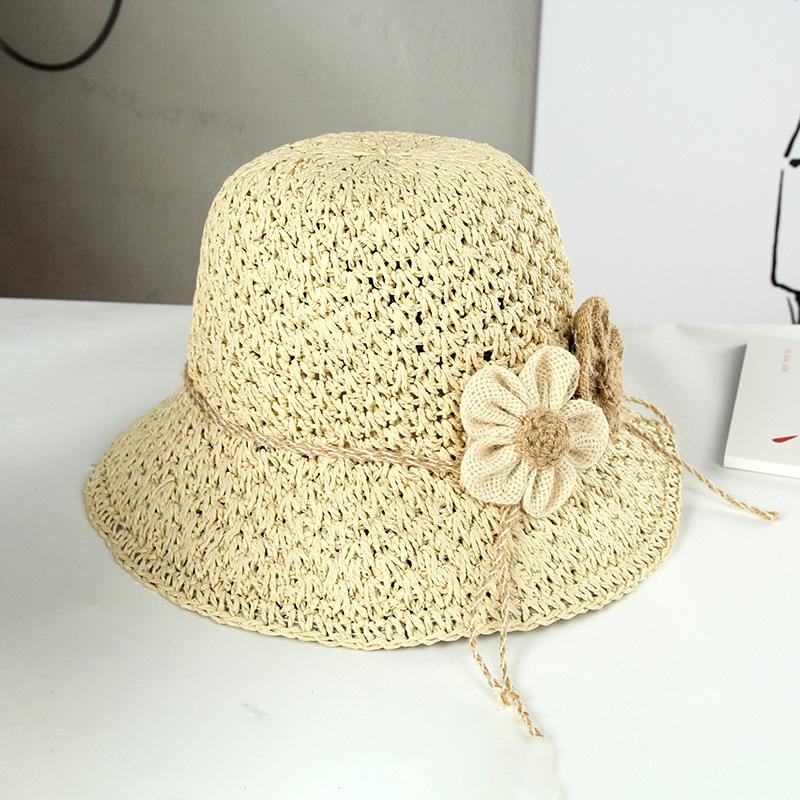 

Универсальный стиль Шляпа Соломенная плетеная Ретро Цветок Женская шляпа Кепки Солнцезащитная бежевый
