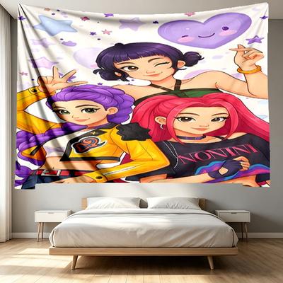 KPop Demon Hunters Print Tapestry - Portable Wall Decor Cloth, for Home, Dorm, Travel, Bedroom, Living Room - Ideal Birthday Housewarming Gift
