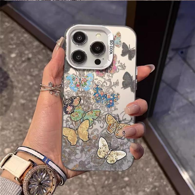 

Dream Butterfly Shadow Pattern Phone Case For iPhone Air 17 16 15 14 Plus 11 12 13 Pro Max X XR XS 16E Matte Electroplate Cover iPhone XR
