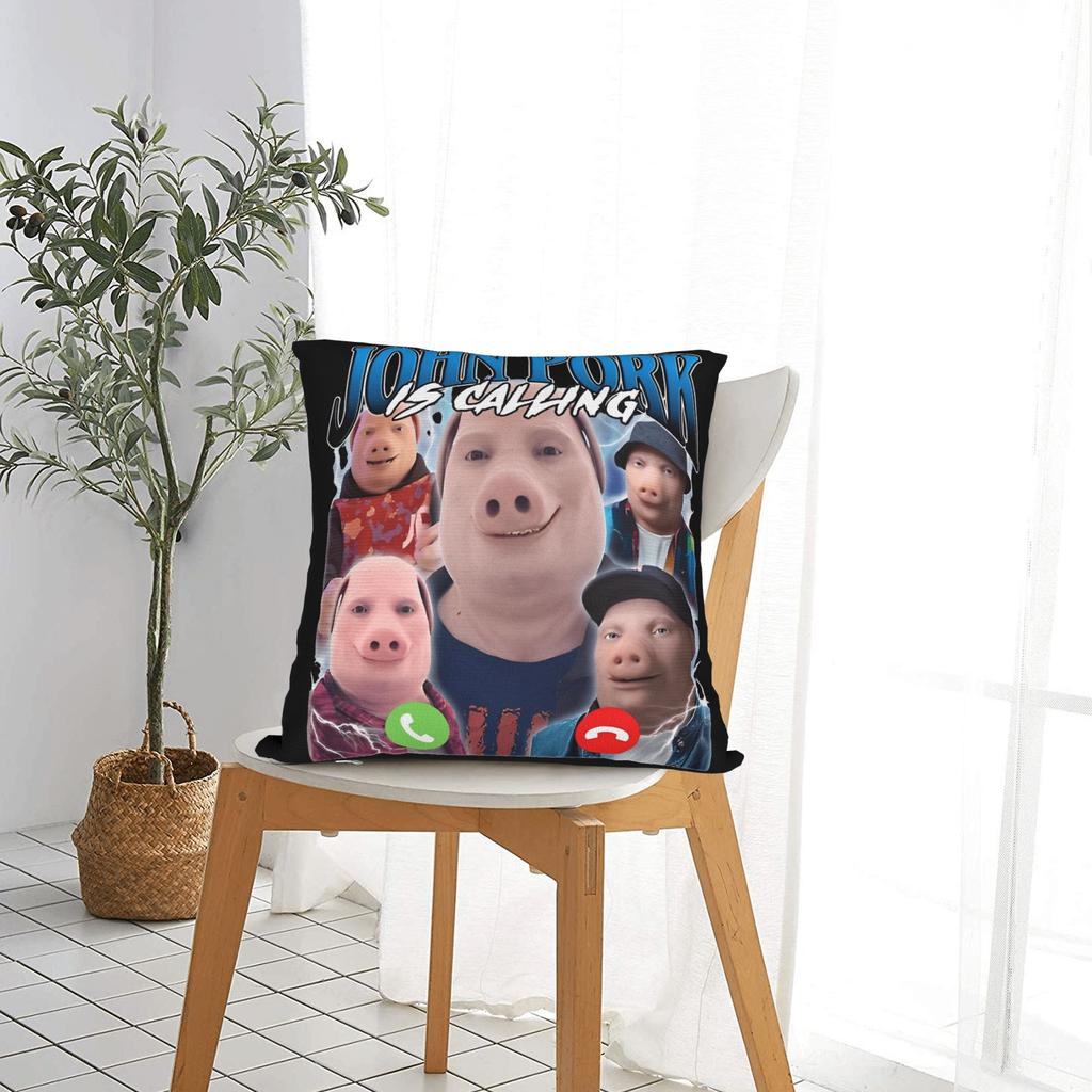 Poszewka na poduszkę John Pork Dzwoni Kwadratowa Poszewka na poduszkę Dwustronny Druk Krótki Plusz Poduszka na Sofę Poszewka na Poduszkę do Sypialni przy Łóżku
