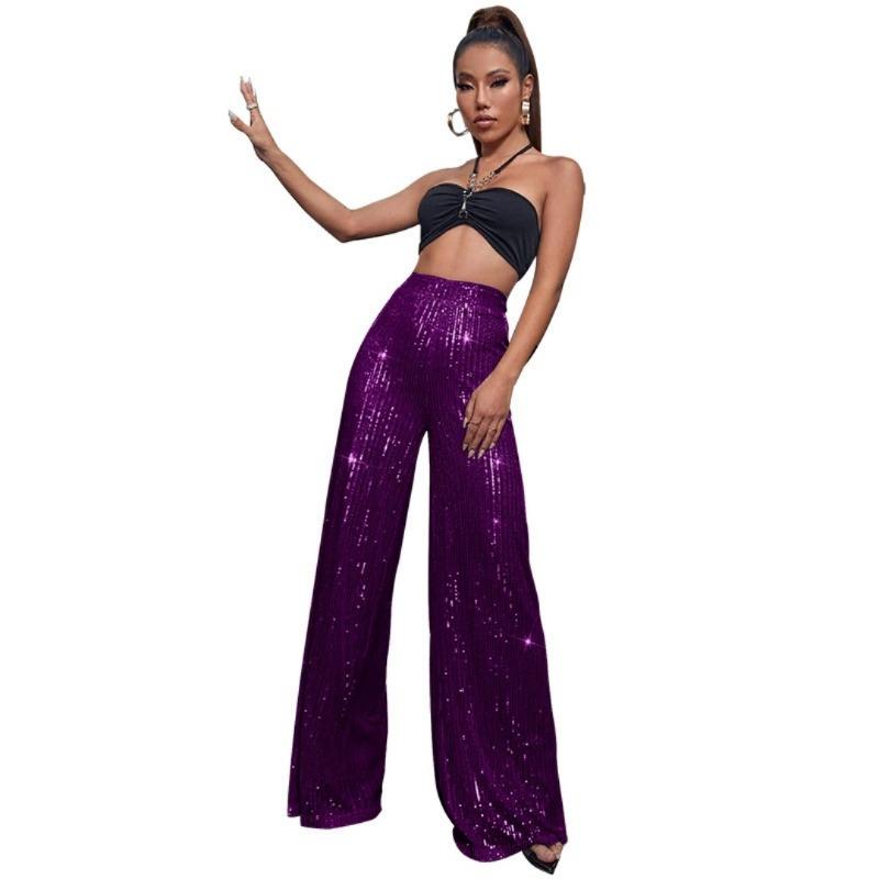 

Summer Women s High-waisted Fashion Casual Pants Sequined Loose Drape Wide-leg Pants XXXXXL фіолетовий