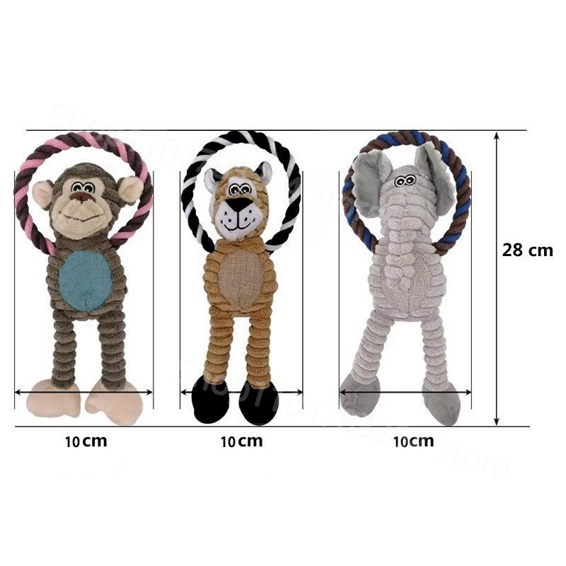 Dog Plush Toys Squeaky Animal Toys Lion Elephant Monkey Shaped Pet Chew Toy Interactive Teeth Cleaning Toy Pet Training Anti Bit