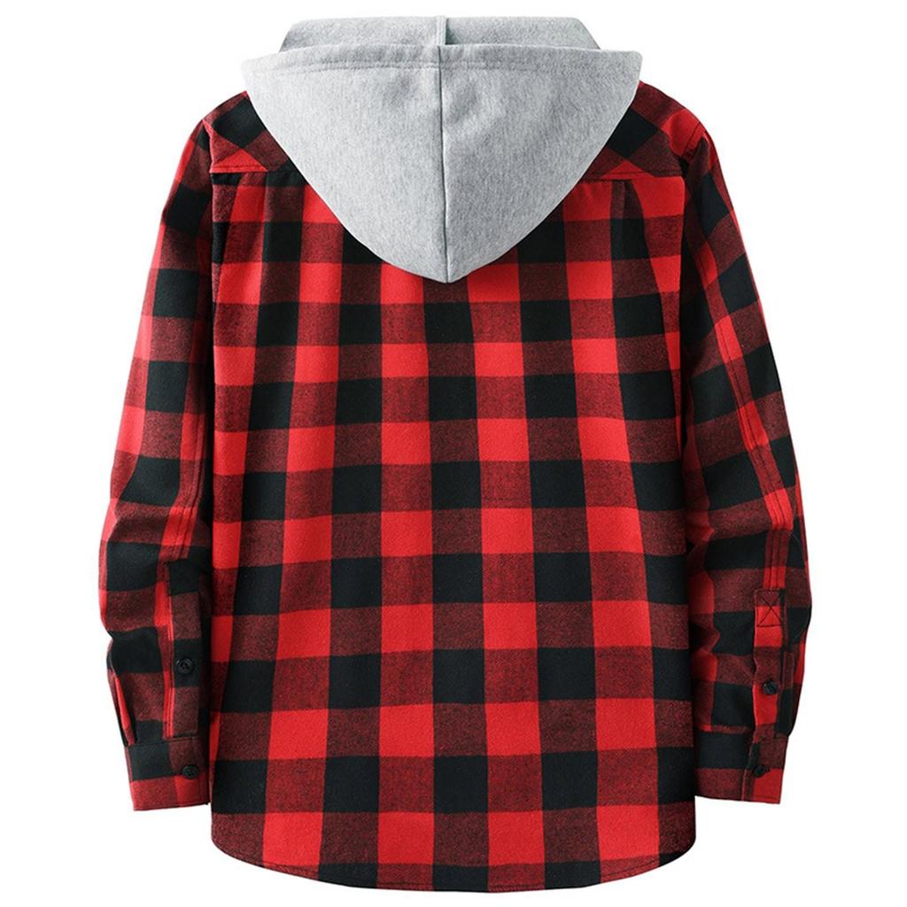 Herren-Sweatshirt mit kariertem Hemd und Kapuze, Knopf-Sweatshirt, lässiges Mode-Sweatshirt für Herren
