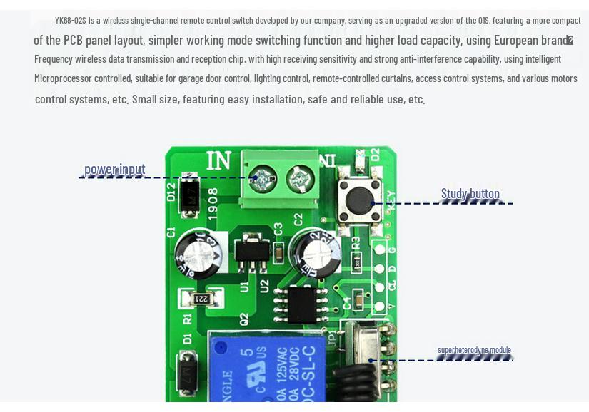 12V DC Single Channel Remote Switch with Long-Range Wireless Door Button.