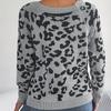 Vintage Leopard Color Cardigan Knitwear Long Sleeve Loose Sweater O Neck Top for Autumn Winter