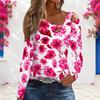 Women Long Sleeve Plus Size Blouse With Chest Hollow Accent