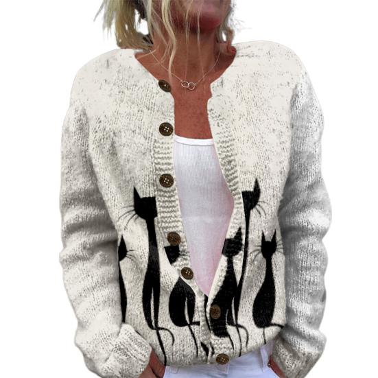 

Женский свитер, пальто, круглый вырез, длинный рукав, анималистичный принт, вязаная верхняя одежда, свободный крой, открытый спереди, кардиган L