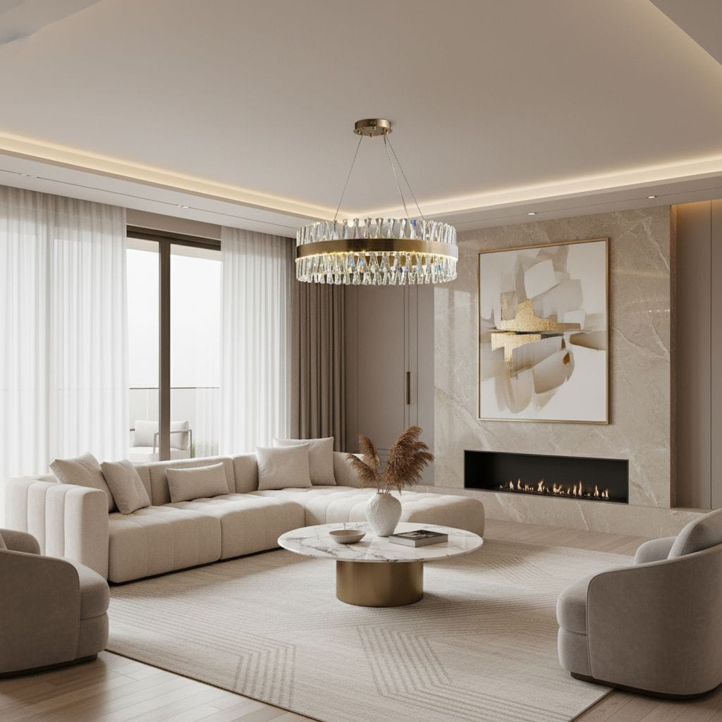 Amsterdam - Chandelier 80cm, Ring 3 LED color 50W, Gold Brass, K9 Crystal