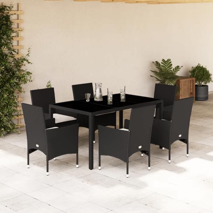 VidaXL Ensemble à manger de jardin et coussins 7 pcs noir rotin acacia 3278540