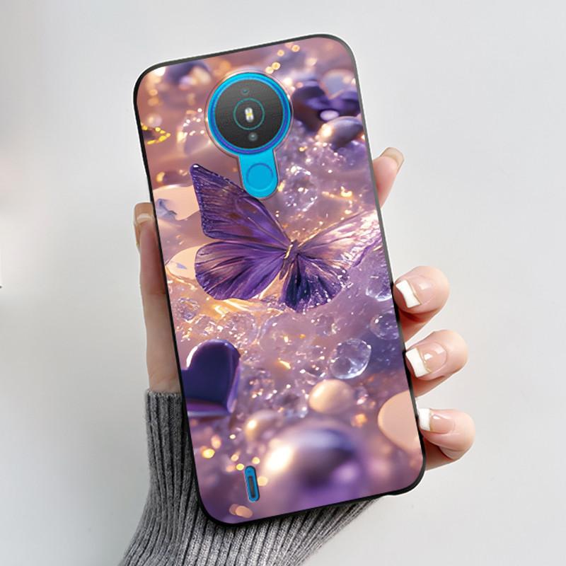 For Nokia 1.4 TA-1322 Nokia 3.4 TA-1288 TA-1285 TA-1283 Case Fashion Flower Painted Phone Casing Black Soft Silicone Back Cover