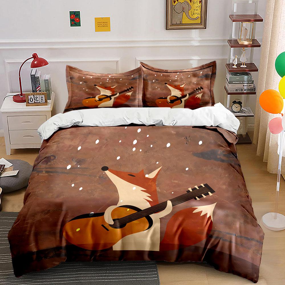 Fox Playing Guitar Art Design Bedding Duvet Cover Set Duvet Cover Pillowcases (1*Duvet Cover 2*Pillowcases, without duvet insert)