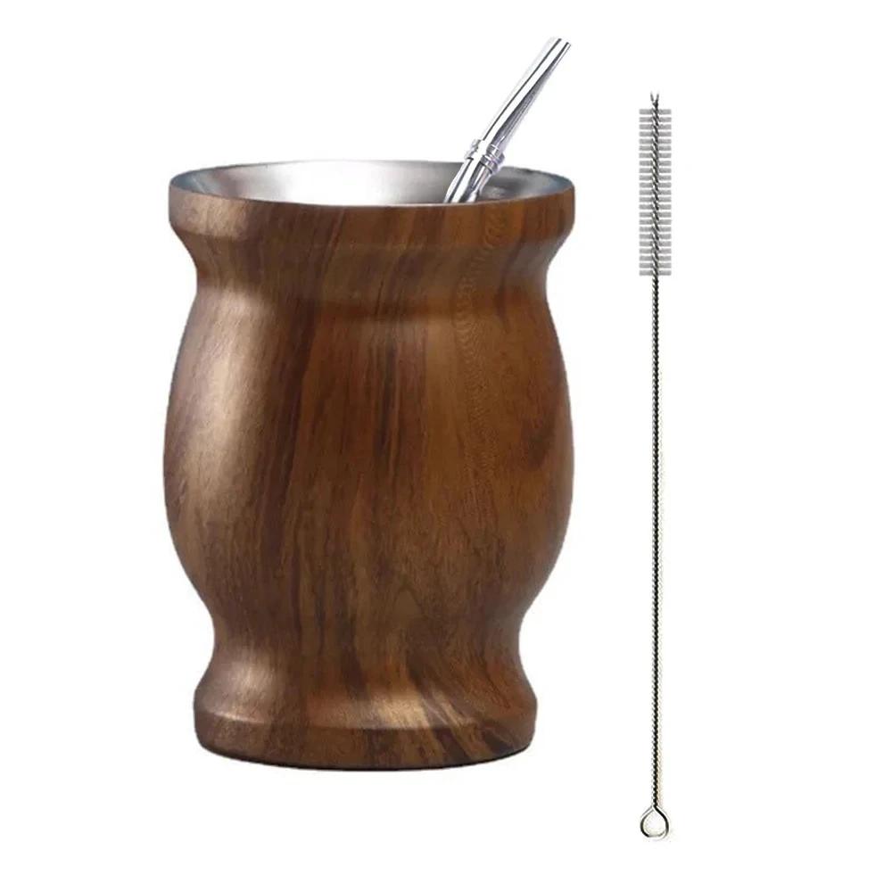 304 Stainless Steel Yerba Mate Cup Double Wall UPORS 8oz Argentine Yerba Mate Gourd With Bombillas and Cleaning Brush