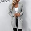 BITCED Autumn/Winter Women's Knitwear Solid-Colour Pocket Cardigan Sweater