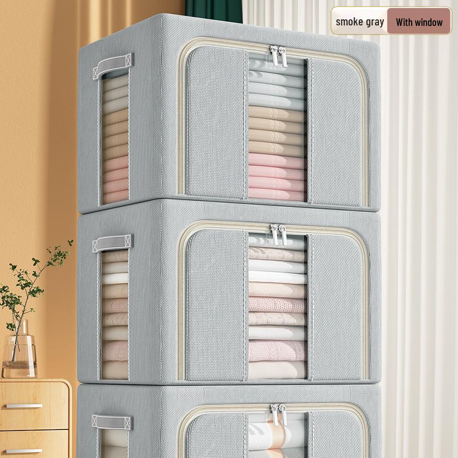 Large Steel Frame Folding Storage Box with Clear Window - Oxford Cloth for Toys and Clothes Organizing