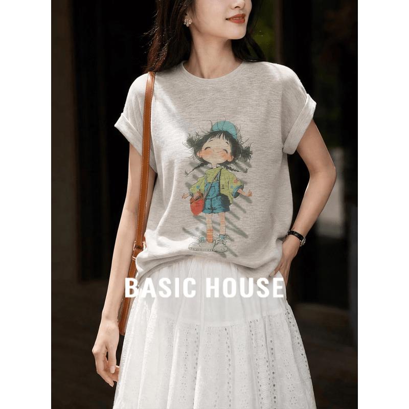 Basic House Women s Printed Flutter Sleeve T-shirt M