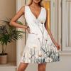 Women's Summer Dress V Neck Sleeveless Casual Floral Print Hem Pleated Dress