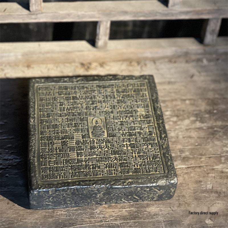 Chinese Retro Buddha Statue with Heart Sutra Nameplate and Beads Base