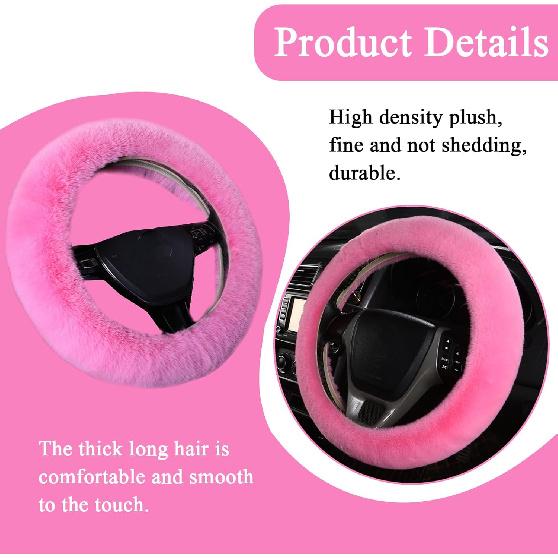 10 Pieces Fluffy Steering Wheel Covers Set,YSLSLOO Furry Steering Wheel Cover for Women Fashion Steering Wheel Cover Soft Steering Wheel Protector
