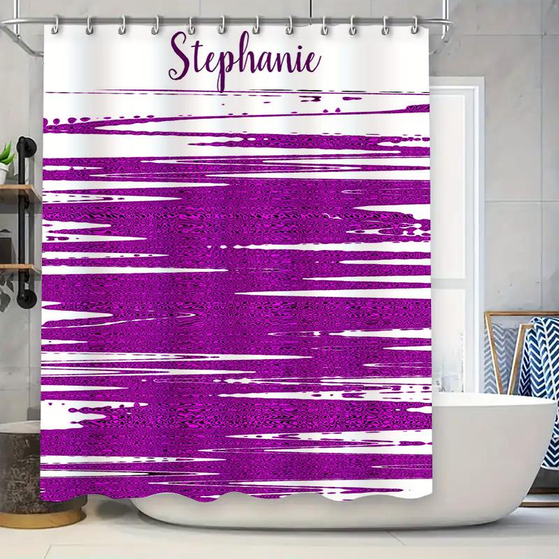 

Custom Name Shower Curtain Shampoo Conditioner Bathroom Decor Waterproof Purple White Stripe Print Mod W60H190(CM)-1 Pcs