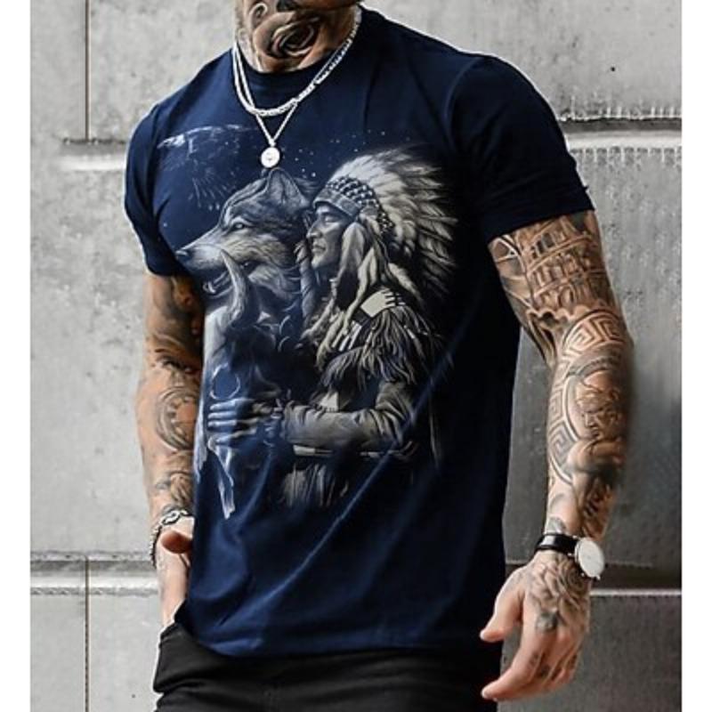 American Indian Wolf Native American T-shirt Anime Cartoon Anime 3D Classic Street Style For Couple's Men's Women's Adults' 3D Print