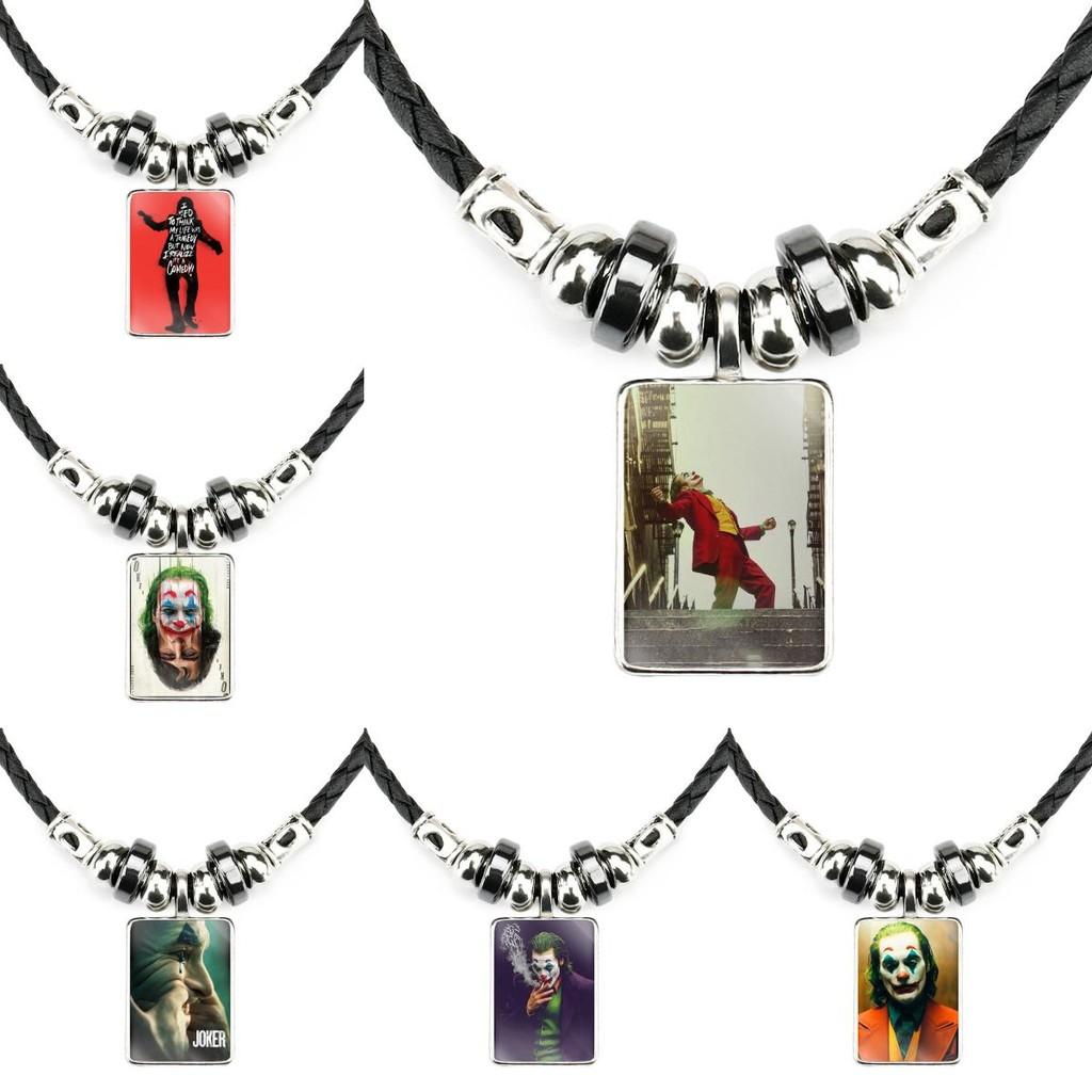 Classic Joker Movie Pendant Necklace For Men Handmade Geometric Leather Rope Chain