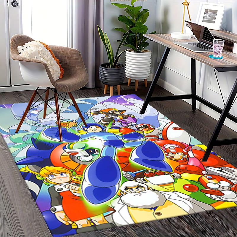 1pc Mega Man Anime Cartoon Design Office Chair Mat Non-Slip Carpet for Home Decor, Living Room, Bedroom, Game Room - Perfect Gift for Fans!Y076