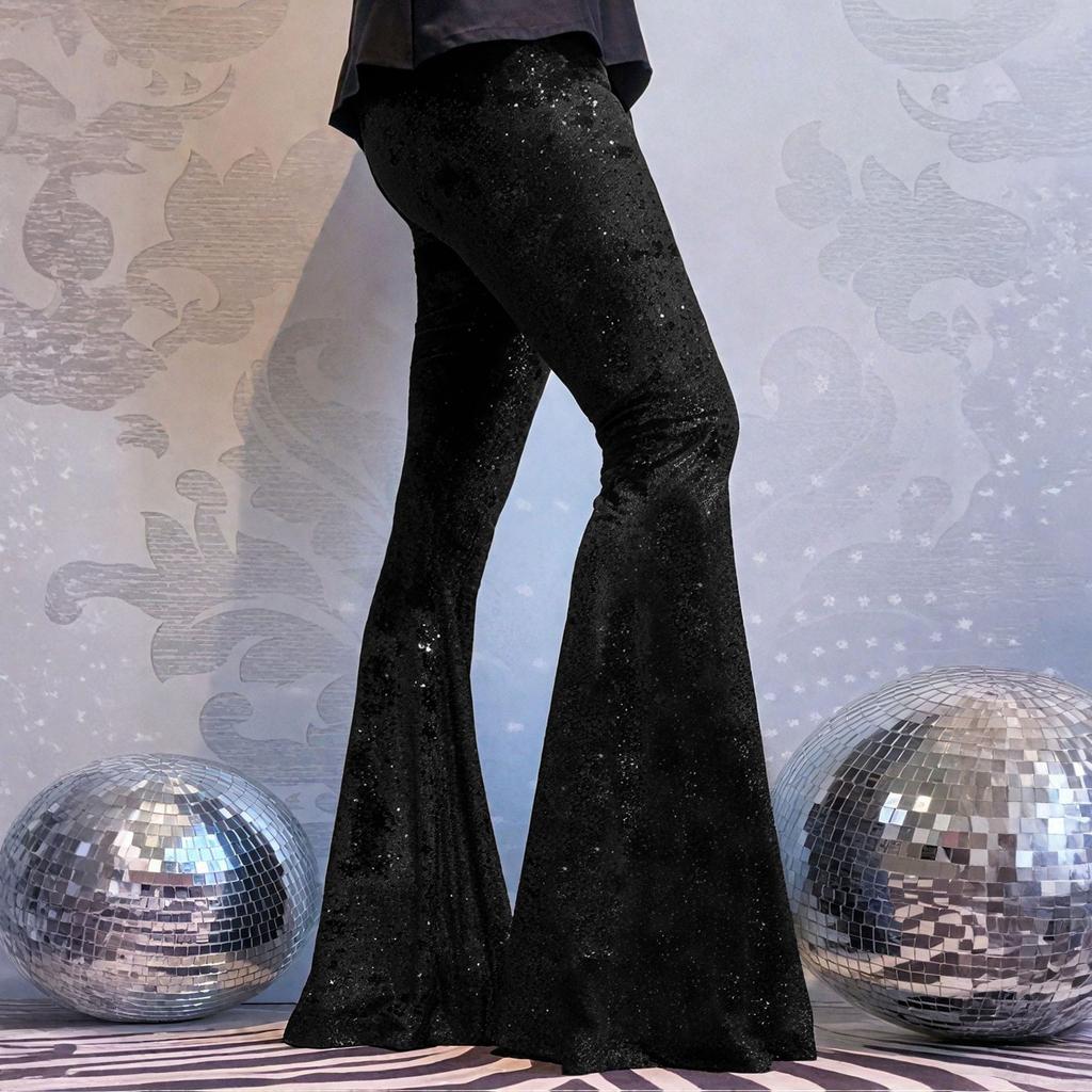 Women's Fashionable Color Vintage Velvet Flare Pants High Waist Stretchy Pant Casual Bell Bottom