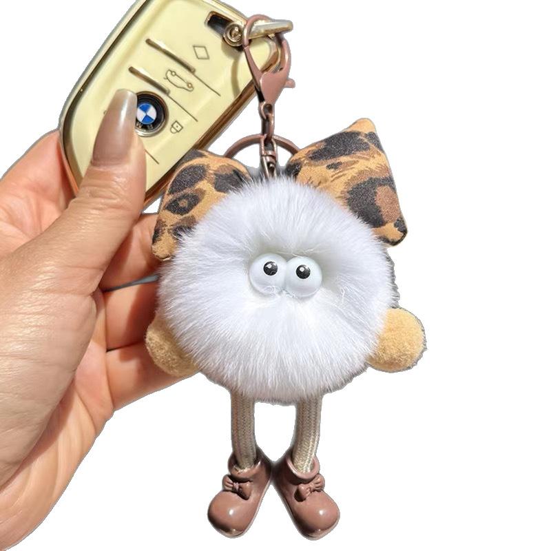 Cute Faux Rex Rabbit Fur Little Coal Ball Bag Charm, Exquisite Cartoon Doll Pendant, Schoolbag & Car Keychain Accessory
