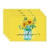 Yellow Hello Sunshine Sunflower Summer Placemats for Dining Table, 12 X 18 Inch Spring Holiday Decoration Rustic Vintage Washable Table Mats Set of 4