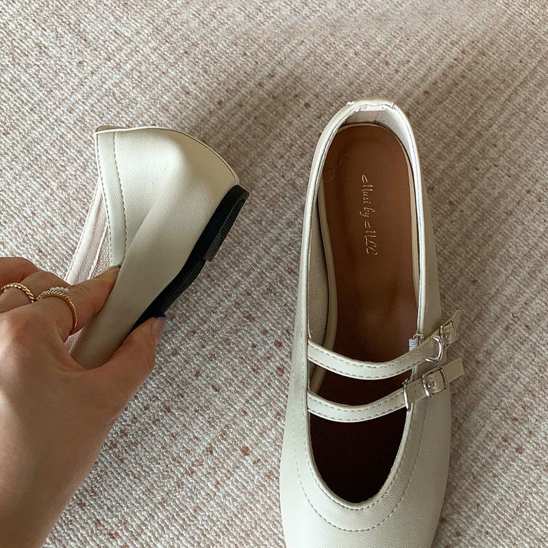 Fashion Pointed Toe Fashion Buckle Strap Women Mary Janes Shoes With Height Increasing Female Shallow Footwear Ladies Flats Shoes