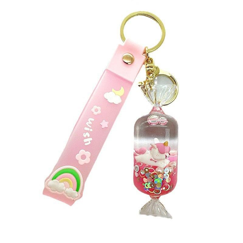 Cartoon Oil Unicorn Floating Bottle Acrylic Keychain Girl Cute Pony Quicksand Ball Pendant Bag Pendant