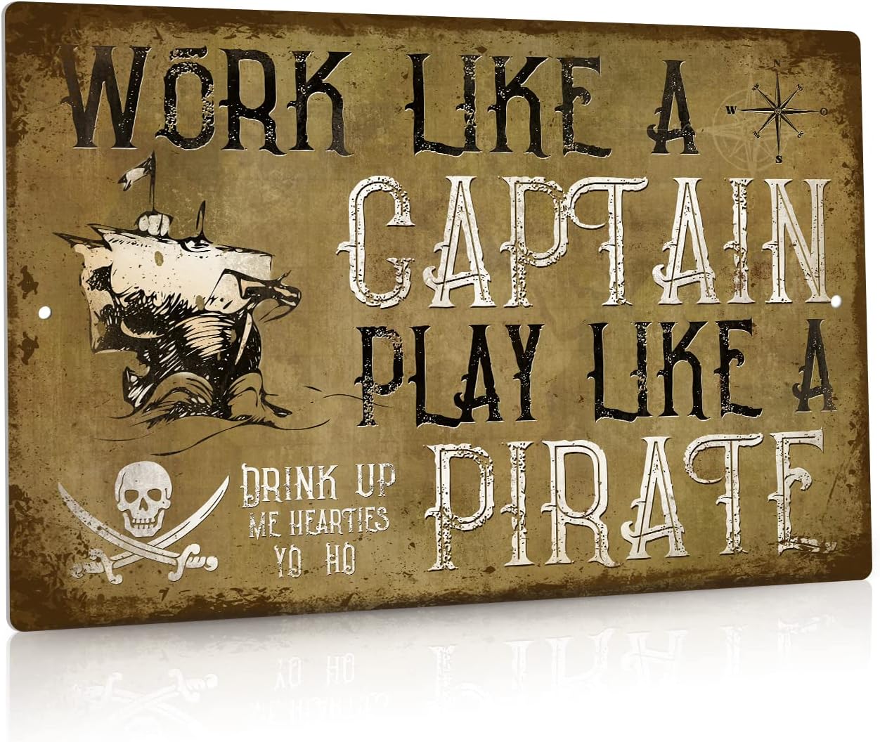 Vintage Metal Tin Sign Gifts for Captain Sign Vintage Nautical Work Like a Captain Like a Pirate Aluminualuminum 20x30cm(7.8x11.8inch)