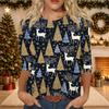 Women's Casual Three-Quarter Sleeve Neck Christmas Print Top