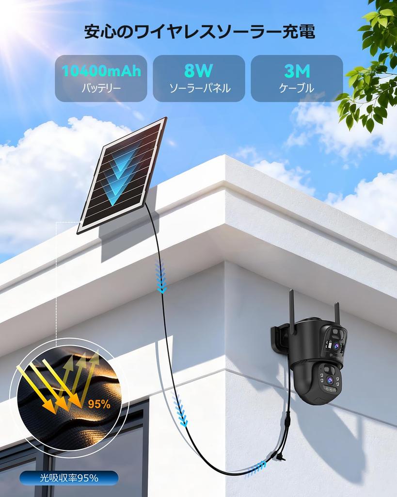Screen 5G Outdoor Solar Security Camera with 8W Solar Panel and 10400mAh Power Supply Power PIR Human Cloud Computing Dual & WiFiCtronics (No