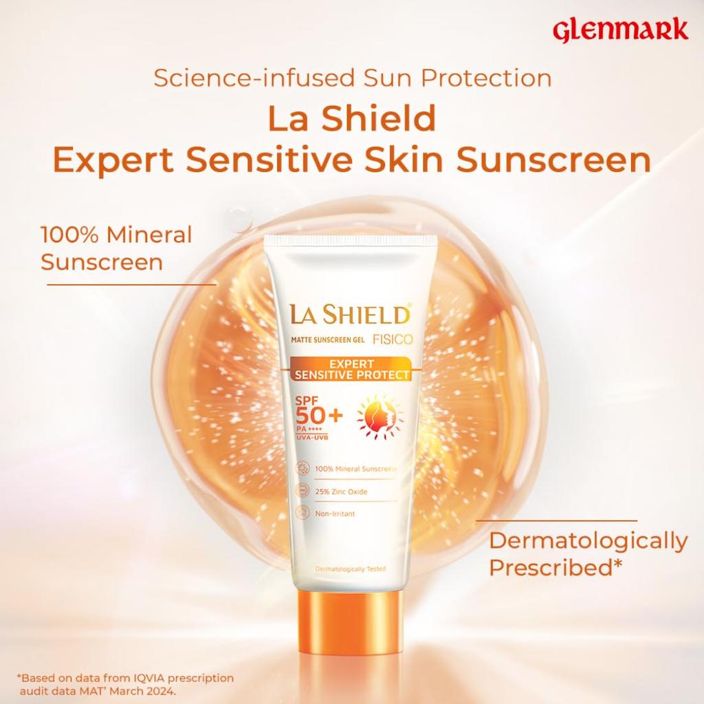 La Shield Fisico SPF 50 PA+++ Mineral Sunscreen Gel 50g | Water Resistant | Non-Greasy No White Cast | Dermatologist Recommended For Sensitive Skin