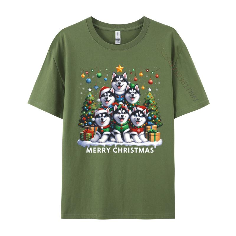 Husky Dog Christmas Tree Merry Christmas Matching Xmas Tshirts Print Tshirt Unisex T Shirt Hot Sale Short Sleeve Oneck