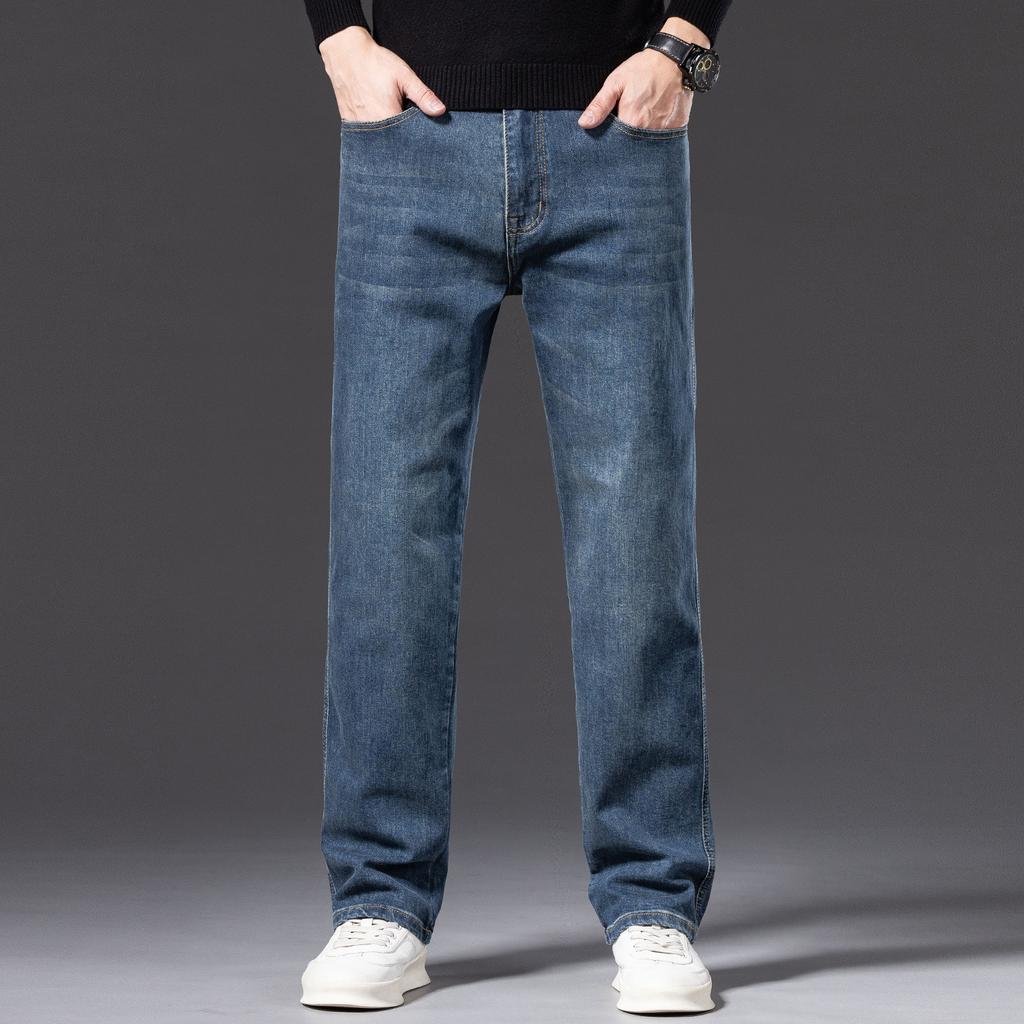 Small Jeans Men's Pure Cotton Loose Straight Wide-leg Elastic Casual Versatile Trendy Denim Trousers