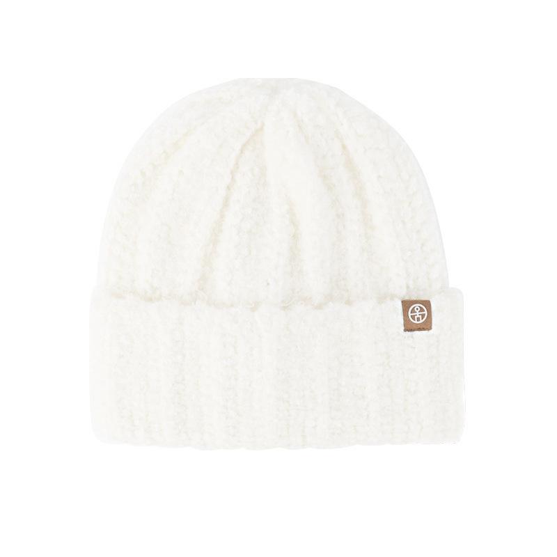 New Autumn and Winter Warm Wool Hat for Women Riding Ear Protection Simple Solid Color Pullover Hat Patch Smiling Face Versatile Knit Hat
