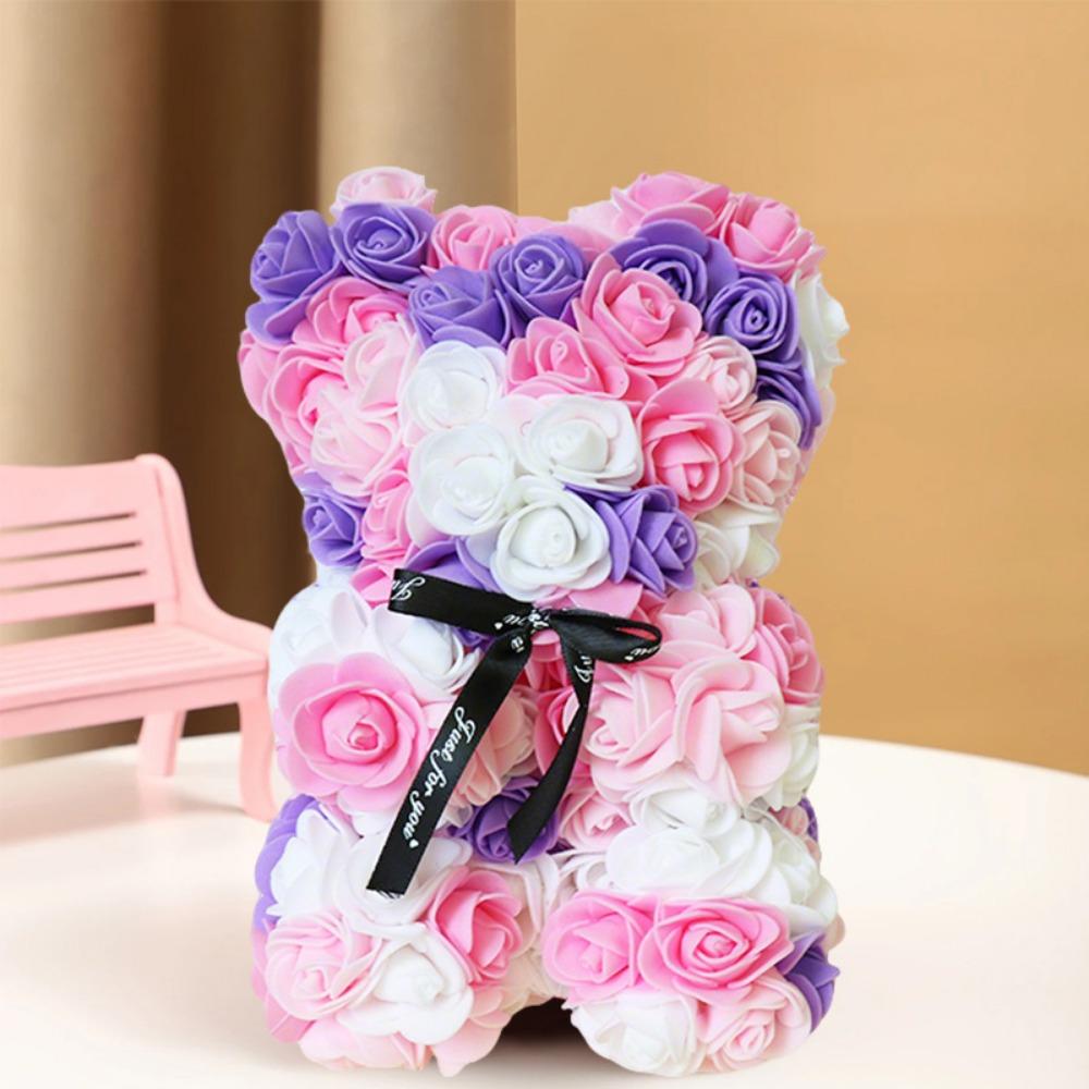 16*24cm Künstlicher Teddy-Rosenbär Mehrfarbig Romantisches Valentinstagsgeschenk Blumenbär Freundin Damen Jahrestag Bär