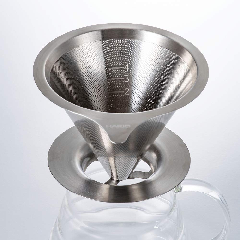 HARIO Double Mesh Metal Hairline Dripper, 1-2 Cups, Silver, DMD-01-HSV