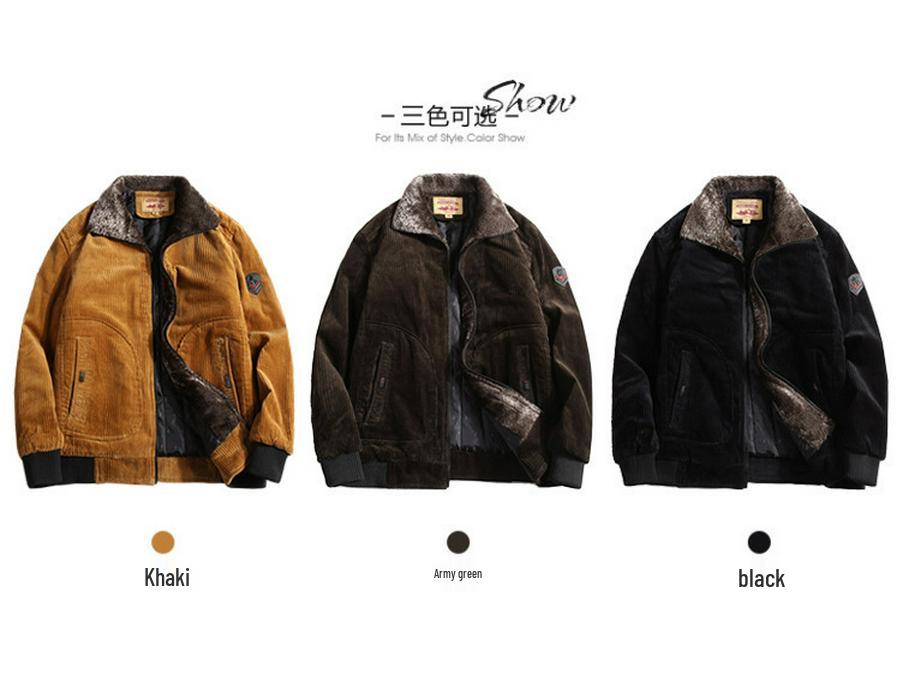 Winter-Cord-Herren-Stehkragen-Baumwoll-Steppjacke - Warme Freizeit-Oberbekleidung 9822